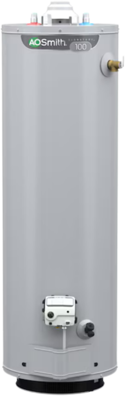 A.O. Smith gas water heater with numbered markers showing where to find the serial number